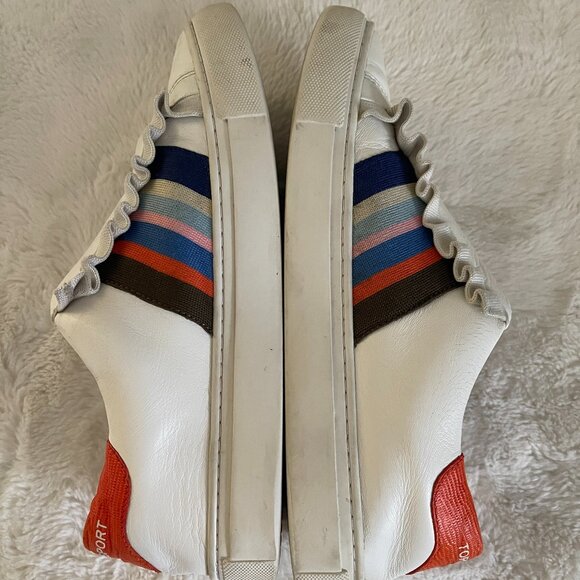Tory Sport Women's White Leather Ruffle/Striped Sneakers Size: 7.5 - Picture 6 of 13